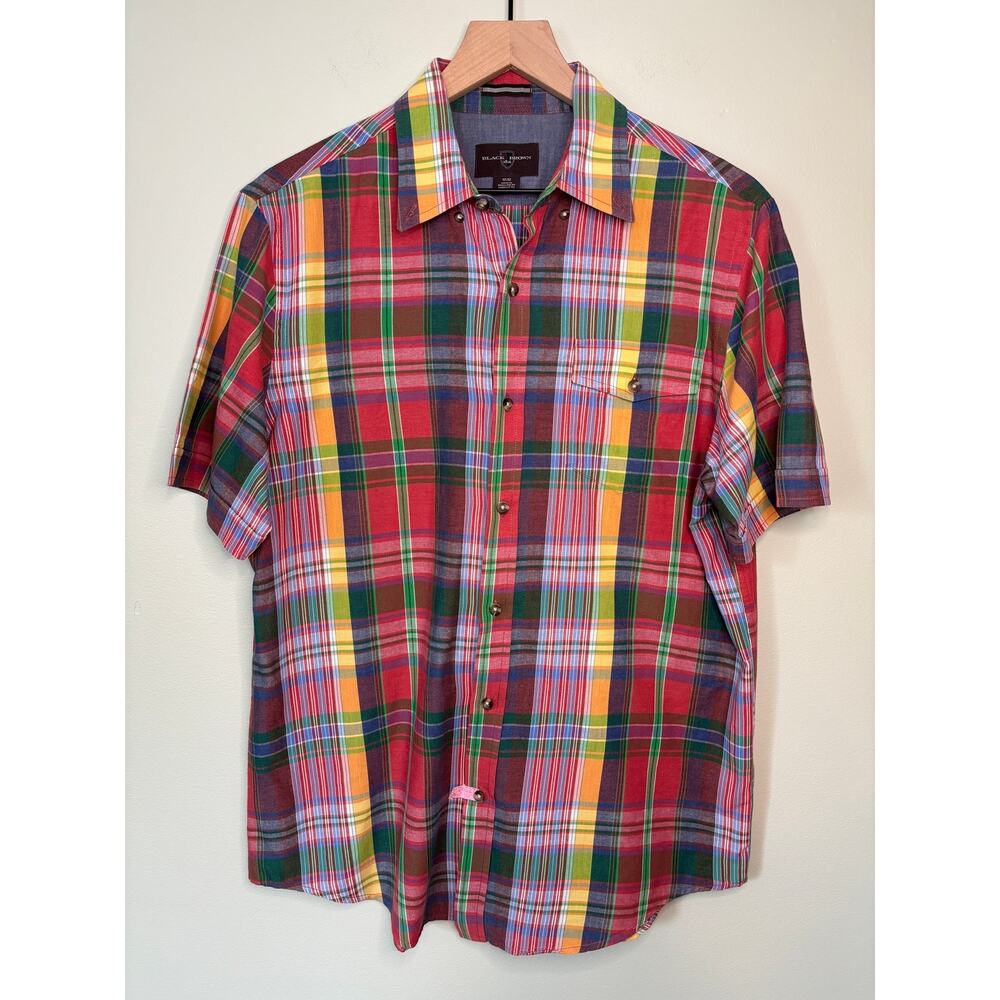 Black Brown 1826 Plaid Button Down Shirt Medium - Picture 2 of 5